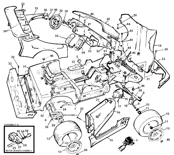 Page A Diagram and Parts List for 76803-85375  Power Wheels Ride-On Cars